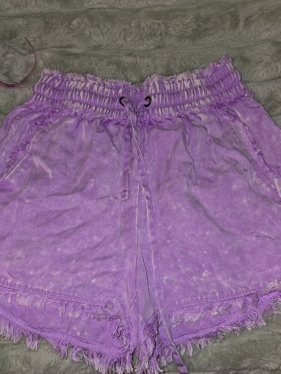 Zenana Outfitters Pants - Zenana Outfitters Lavender Tie-Dye High Waist Frayed Shorts